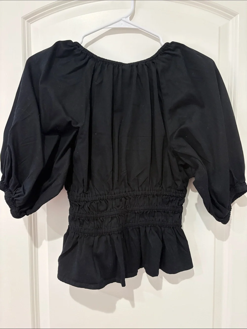 Old Navy Black Puff-Sleeve Smocked Peplum Blouse